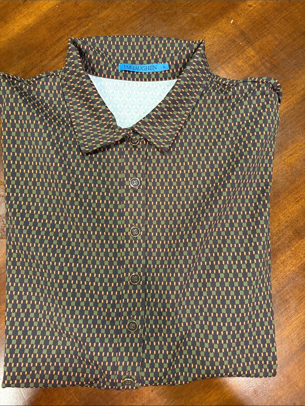 JMcLaughlin Shirt in Olive & Brown Geometric Print